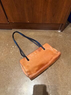 Opale Tan Leather Shoulder Bag with Thin Black Straps
